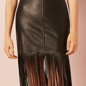 F21 faux leather fringe skirt